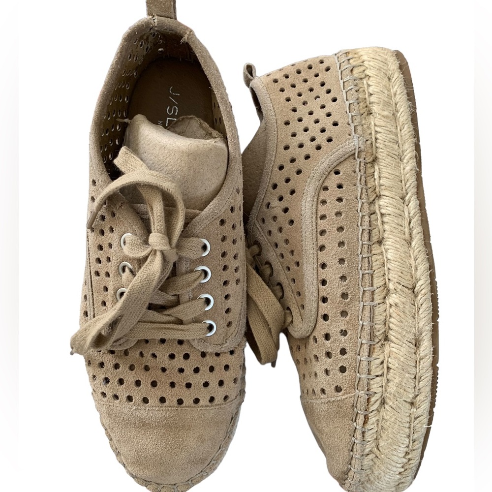 J Slides Riley Tan Espadrille Platform Suede Oxfords Sneakers Size 8.5